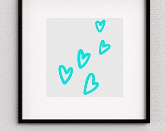 Lustiges, buntes Herz Digitaler Download Kunst (Teal) - Digitale Wandkunst Dekor - Kinderzimmer, Spielzimmer, Schlafzimmer, Schlafsaal, Spielzimmer