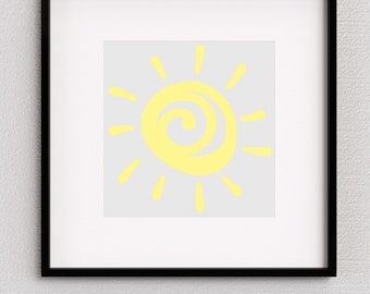 Lustige, bunte Sonne Digitaler Download Kunst (gelb) - Digitale Wandkunst Dekor - Kinderzimmer, Spielzimmer, Schlafzimmer, Studentenwohnheim, Spielzimmer