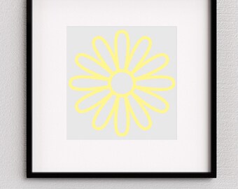 Lustige, bunte Blume Digitaler Download Kunst (Pink/Grün/Petrol/Gelb) - Digitale Wandkunst Deko - Kinderzimmer, Spielzimmer, Schlafzimmer, Spielzimmer