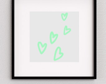 Lustiges, buntes Herz Digitaler Download Kunst (grün) - Digitale Wandkunst Dekor - Kinderzimmer, Spielzimmer, Schlafzimmer, Schlafsaal, Spielzimmer