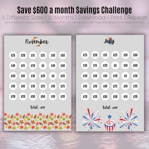 Save 600 Dollars a Month - Different Month, Different Theme - Digital Download - Great for Kids, Teens, Adults - Learn and Save