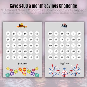 Save 400 Dollars a Month - Different Month, Different Theme - Digital Download - Great for Kids, Teens, Adults - Learn and Save