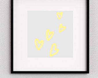 Lustiges, buntes Herz Digitaler Download Kunst (gelb) - Digitale Wandkunst Dekor - Kinderzimmer, Spielzimmer, Schlafzimmer, Studentenwohnheim, Spielzimmer