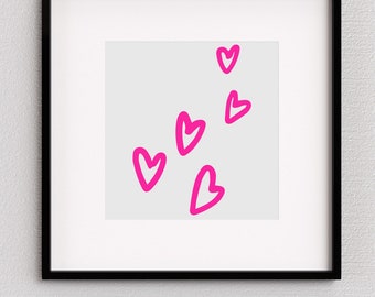 Lustiges, buntes Herz Digitaler Download Kunst (Rosa) - Digitale Wandkunst Dekor - Kinderzimmer, Spielzimmer, Schlafzimmer, Schlafsaal, Spielzimmer