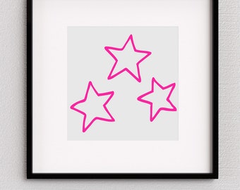 Lustiges, buntes Herz, Sonne, Sterne und Blume digitaler Download Kunst (rosa/gelb/grün/petrol) - Digitale Wandkunst Deko - Kinderzimmer