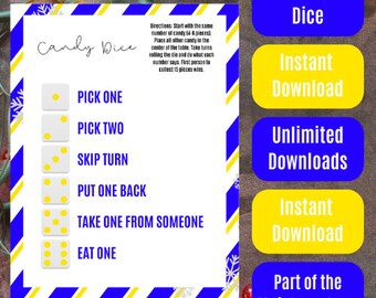 Christmas Themed Candy Dice - Blue and Yellow Stripes