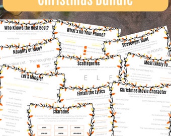 Christmas Themeed Christmas Bundle (10 Lustige Weihnachtsspiele) (Büro, Schule, Zuhause, Nachbarn) - Orange und Gelbe Lichter