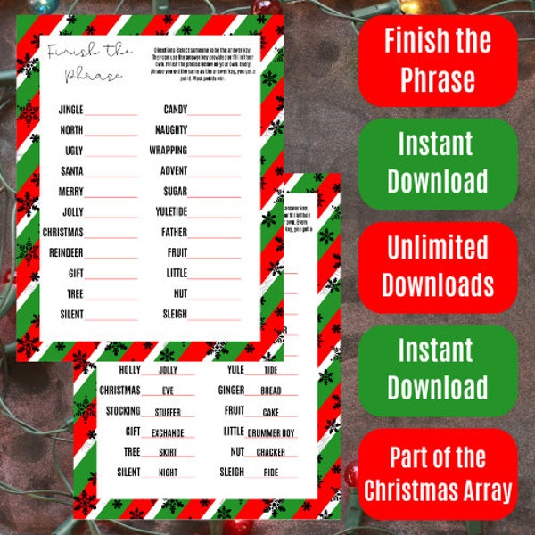 Christmas Themed Finish the Phrase (with answers) - Red and Green Stripes