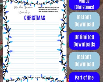 Christmas Themed Make Some Words (Christmas and Holidays) - Blue Lights