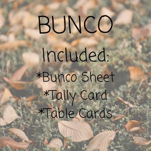 Bunco - Ensemble de Thanksgiving - avec feuille Bunco, carte de pointage, cartes de table