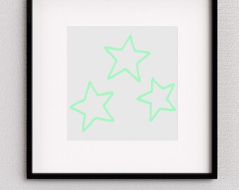 Lustige, bunte Sterne Digitaler Download Kunst (grün) - Digitale Wandkunst Dekor - Kinderzimmer, Spielzimmer, Schlafzimmer, Schlafsaal, Spielzimmer
