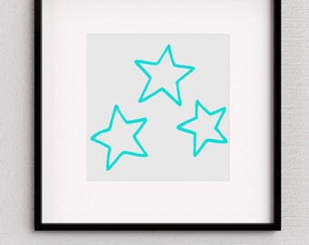 Lustige, bunte Sterne Digitaler Download Kunst (Teal) - Digitale Wandkunst Dekor - Kinderzimmer, Spielzimmer, Schlafzimmer, Schlafsaal, Spielzimmer