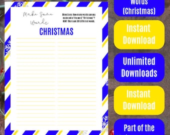 Christmas Themed Make Some Words (Christmas and Holidays) - Blue and Yellow Stripes