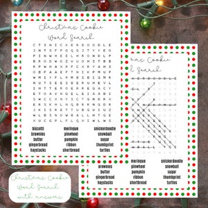Christmas Themed Word Searches - Red and Green Polka Dots (7 Different Variations: 4 Themed, Snacks, Decorations, and Cookies)