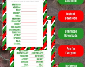 Weihnachts-Wort-Scramble (7 Lustige Weihnachts-Scrambles) (Büro, Schule, Zuhause, Nachbarn) - Rote und grüne Streifen