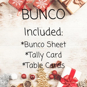 Bunco - Ensemble de vacances - avec feuille Bunco, carte de pointage, cartes de table