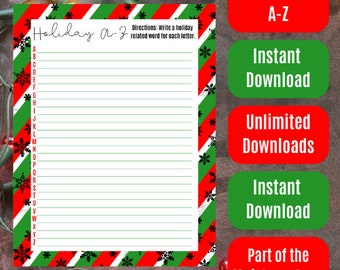 Christmas Themed Holiday A-Z - Red and Green Stripes