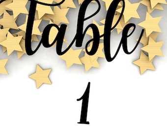 Table Number Cards (1-20) Gold Stars