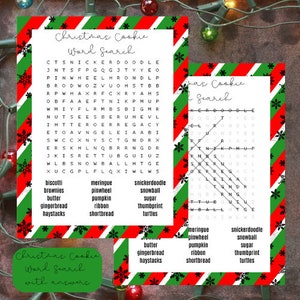 Christmas Themed Word Searches - Red and Green Striped Border (7 Different Variations: 4 Themed, Snacks, Decorations, and Cookies)