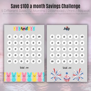 Save 100 Dollars a Month - Different Month, Different Theme - Digital Download - Great for Kids, Teens, Adults - Learn and Save