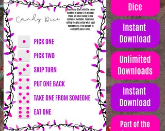 Christmas Themed Candy Dice - Pink and Purple Lights