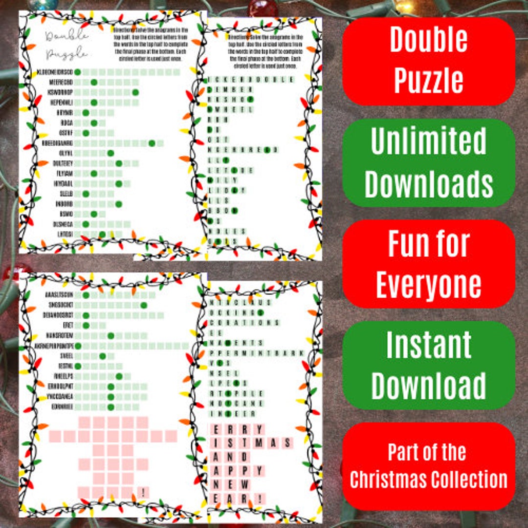 Christmas Themed Double Puzzle with Answers Red Orange Etsy