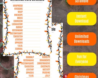 Weihnachts-Wort-Scramble (7 lustige Weihnachts-Scrambles) (Büro, Schule, Zuhause, Nachbarschaft, Studentenzimmer) - Orange und Gelbe Lichter
