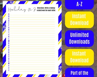 Christmas Themed Holiday A-Z - Blue and Yellow Stripes