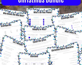 Christmas Themeed Christmas Bundle (10 Lustige Weihnachtsspiele) (Büro, Schule, Zuhause, Nachbarn) - Blaue Lichter