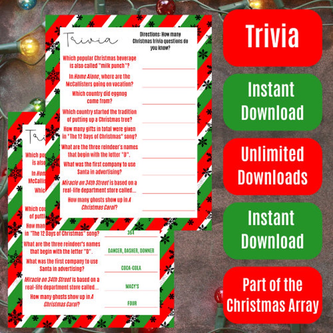 Christmas Themed Trivia with Answers Red and Green Stripes Etsy Canada