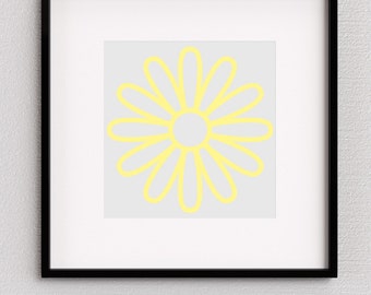 Lustige, bunte Blume Digitaler Download Kunst (gelb) - Digitale Wandkunst Dekor - Kinderzimmer, Spielzimmer, Schlafzimmer, Schlafsaal, Spielzimmer
