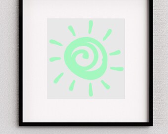 Lustige, bunte Sonne Digitaler Download Kunst (grün) - Digitale Wandkunst Dekor - Kinderzimmer, Spielzimmer, Schlafzimmer, Schlafsaal, Spielzimmer