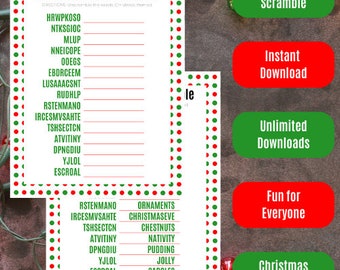 Weihnachts-Wort-Scramble (7 Lustige Weihnachts-Scrambles) (Büro, Schule, Zuhause, Nachbarn) - Rot und Grün Polka Dots