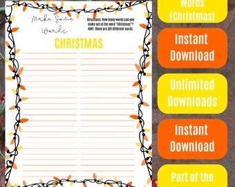 Christmas Themed Make Some Words (Christmas and Holidays) - Orange and Yellow Lights