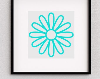 Lustige, bunte Blume Digitaler Download Kunst (Teal) - Digitale Wandkunst Dekor - Kinderzimmer, Spielzimmer, Schlafzimmer, Studentenwohnheim, Spielzimmer