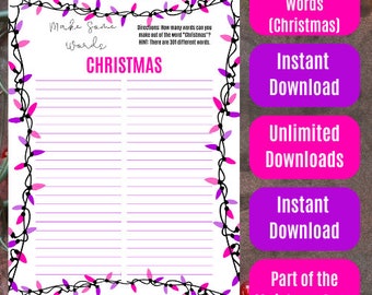 Christmas Themed Make Some Words (Christmas and Holidays) - Pink and Purple Lights