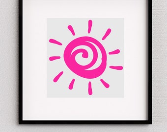Lustige, bunte Sonne Digitaler Download Kunst (Rosa) - Digitale Wandkunst Dekor - Kinderzimmer, Spielzimmer, Schlafzimmer, Schlafsaal, Spielzimmer