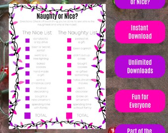 Weihnachtsmotiv Naughty or Nice - Pink und Lila Lichter