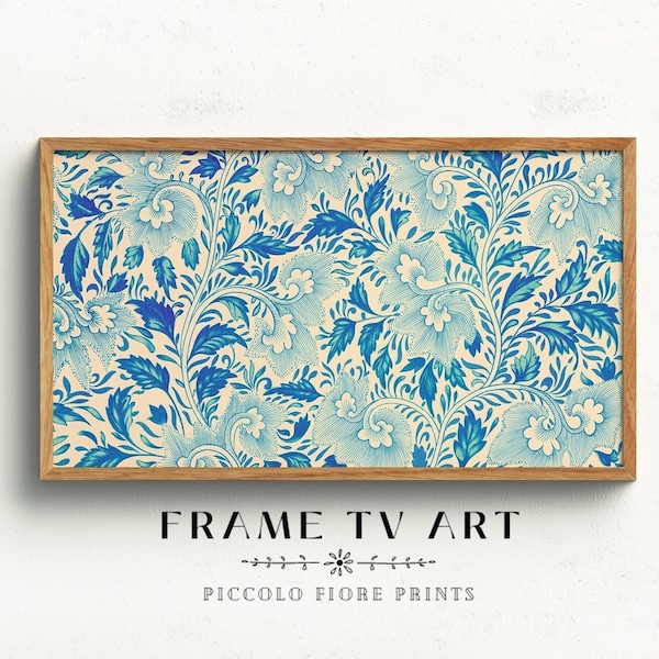 Samsung Frame TV Art | Vintage Chinoiserie Floral Pattern | Eclectic Home Decor | Blue & Turquoise Frame TV Art | Instant DOWNLOAD | TV34