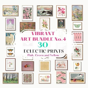 30 Vintage Eclectic Gallery Wall Set Digital Art Prints PINK Vibrant ECLECTIC BUNDLE Vintage Wall Art Retro Printable Wall Art VB4
