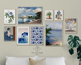 Vintage Eclectic Blue and Green Pallette Coastal, Botanical Gallery Wall Set | 9 Prints | Instant DIGITAL DOWNLOAD | S9-6