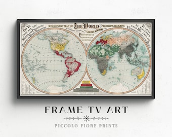 Samsung Frame TV Art | Missionary Map of the World | Antique World Map Television Art | Vintage World Map | Instant DIGITAL DOWNLOAD | TV25