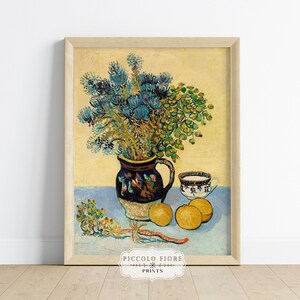 Vintage Flowers in Jug, Lemons and Tea Cup Blue and Yellow Still Life | Vincent Van Gogh | 1800s | Instant DIGITAL DOWNLOAD | P312