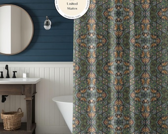 William Morris Strawberry Thief Inspired Shower Curtain, Arts and Crafts Cottage Core Decor, Moody Floral, Bird Print Shower Curtain, 71x74"
