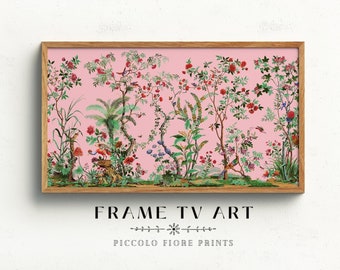Samsung Frame TV Art | Vintage Chinoiserie Birds and Flowers | Eclectic Home Decor | Pink TV Art | Pink Floral Art | Instant DOWNLOAD | TV22