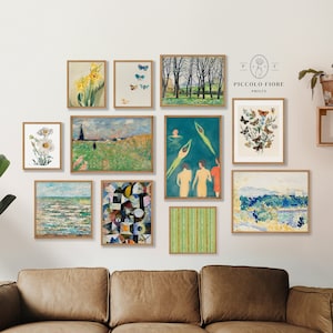 Vintage galerijmuurkunst | Groene eclectische kunstafdrukken | Landelijk woondecoratie | Betaalbare kunstafdrukken | 11 prenten | Direct DOWNLOAD | M11-1