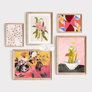 Pink Gallery Wall Set | Vintage Printable Wall Art | Eclectic Floral Still Life Art Prints | 5 Prints | Instant DIGITAL DOWNLOAD | M5-7