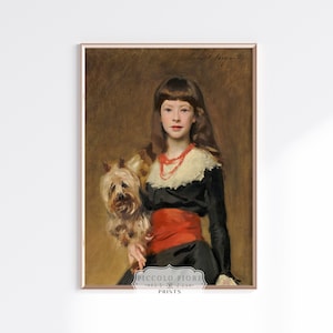 Vintage Elegant Young Woman and Yorkshire terrier Dog Portrait Art Print | John Singer Sargent | 1800s | Instant DIGITAL DOWNLOAD | P127