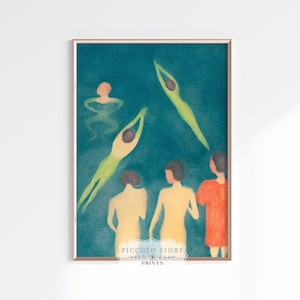 Vintage Boys Bathing Turquoise/Blue/Green/Yellow Impressionist Oil Painting Art Print | 1800s | Instant DIGITAL DOWNLOAD | P38