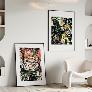 Pair of Franz Marc Art Prints | The Birth of Horses and Genesis II Prints | Retro Abstract Woodcut Wall Art | Instant DOWNLOAD | S2-2